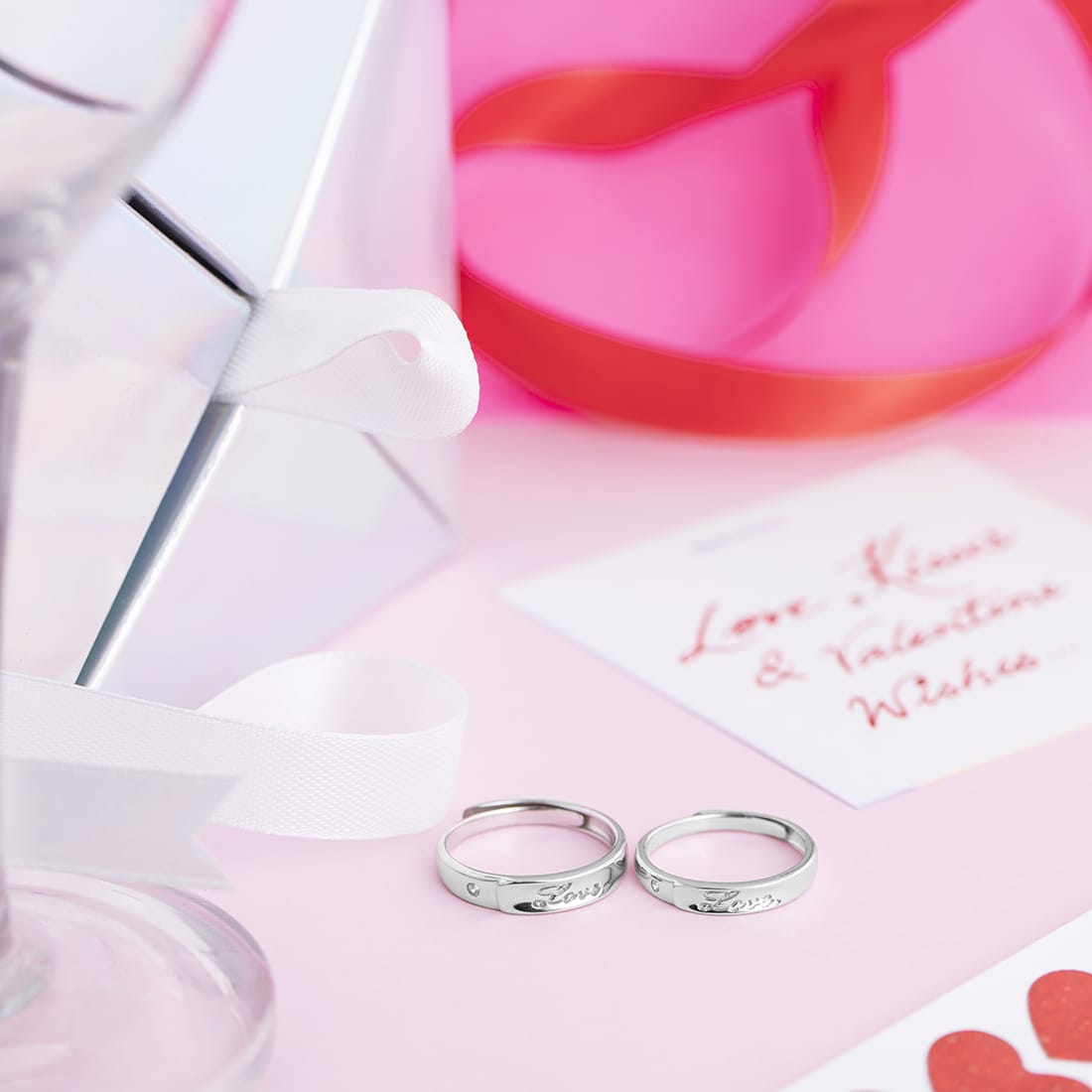 Simply LOVE 925 Sterling Silver Couple Ring - Valentines Edition With Gift Box (Adjustable)