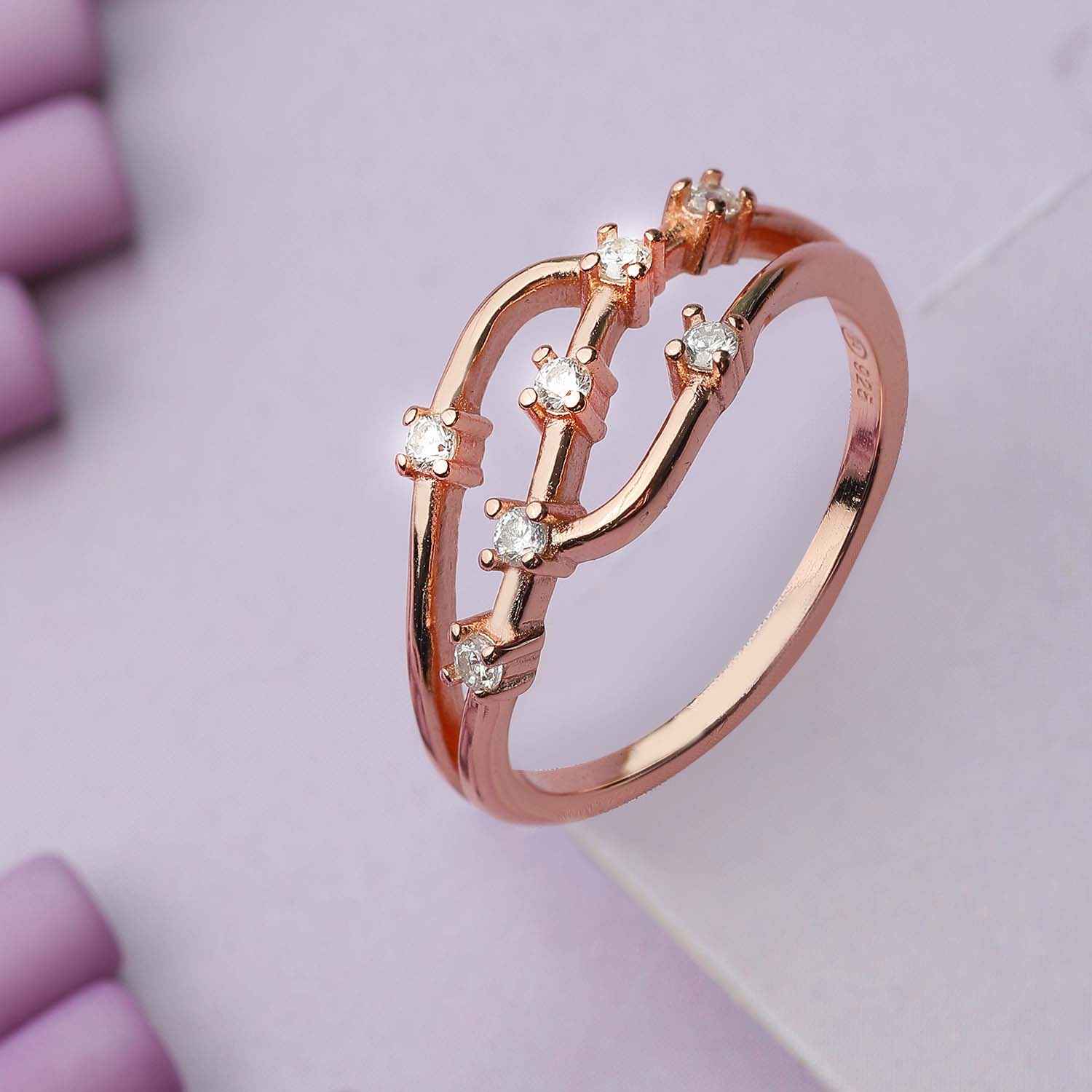 Dew Drops  925 Silver Ring in  Rose Gold