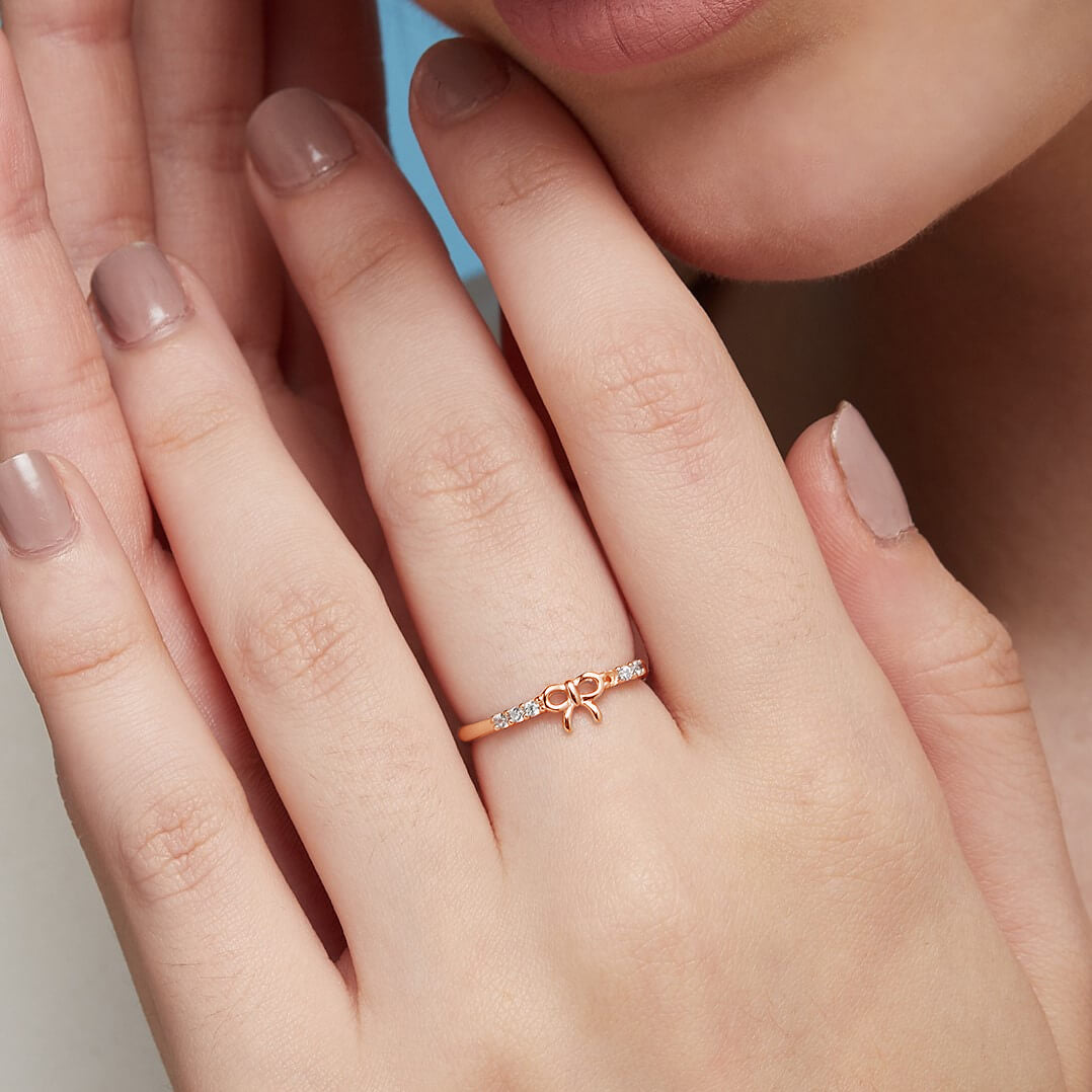 Cute Bow 925 Silver Ring in Rose Gold (Adjustable) Valentine's