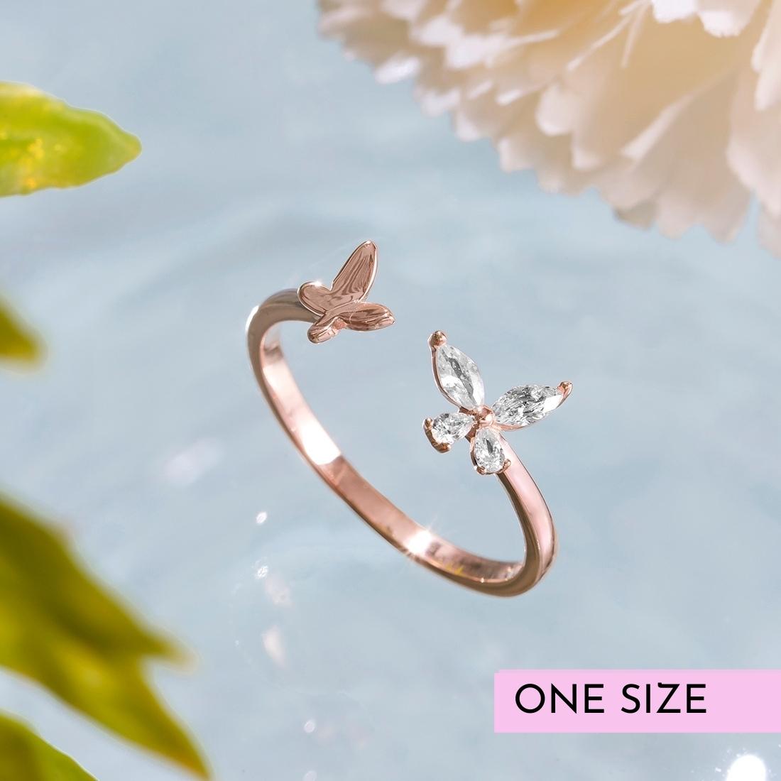 Butterfly 925 Silver Ring in Rose Gold (Adjustable)