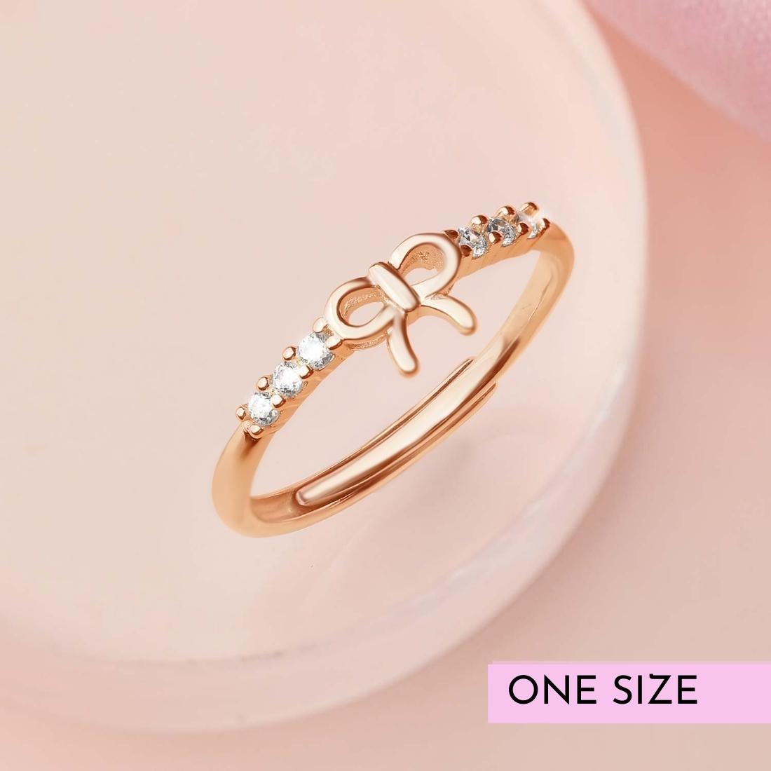 Cute Bow 925 Silver Ring in Rose Gold (Adjustable)