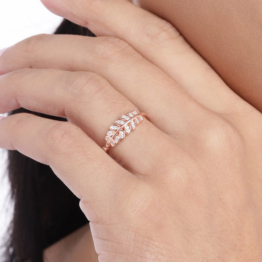 Classy Branch Cut CZ Studded Rose Gold 925 Silver Ring (Adjustable)