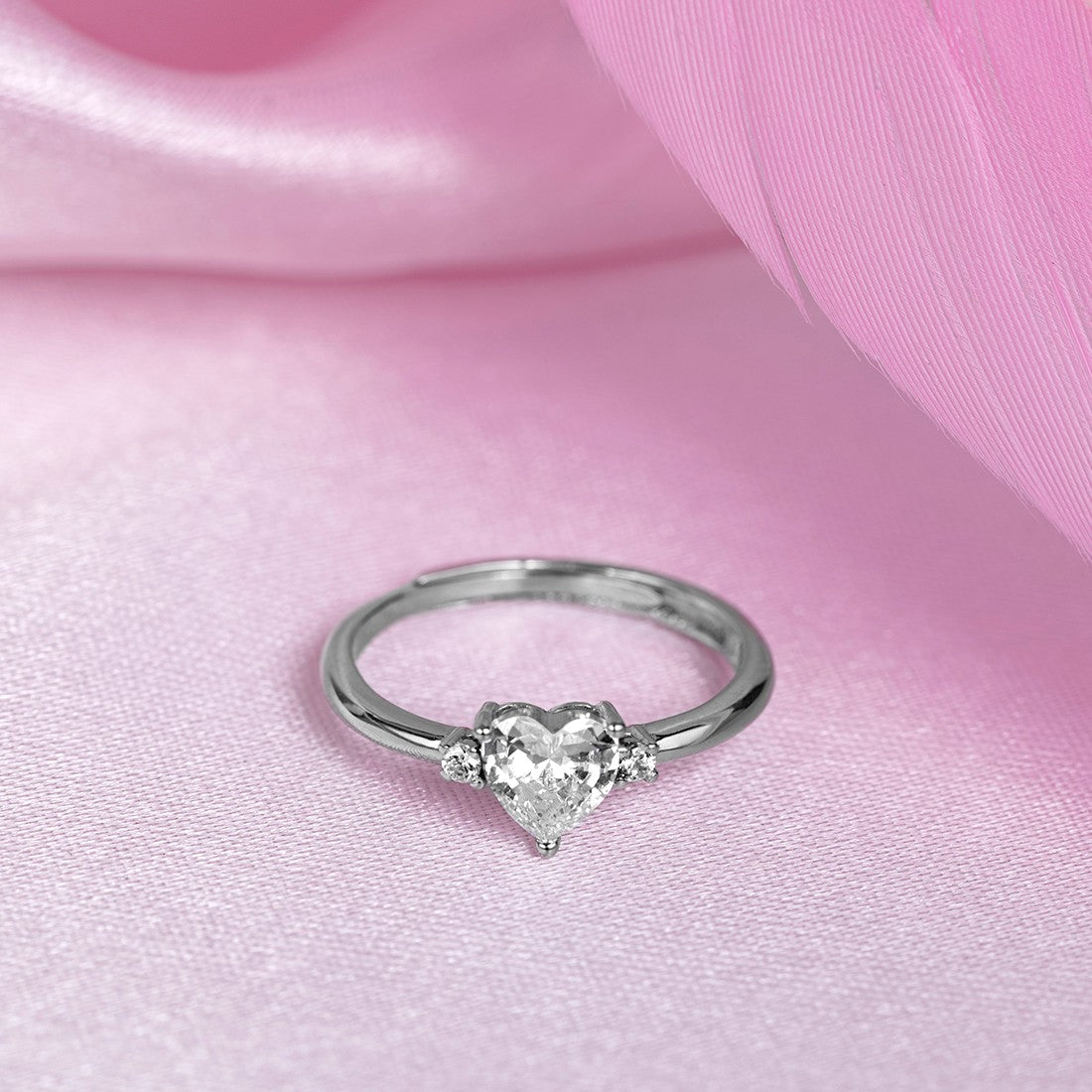 Heart CZ Studded 925 Sterling Silver Ring (Adjustable)