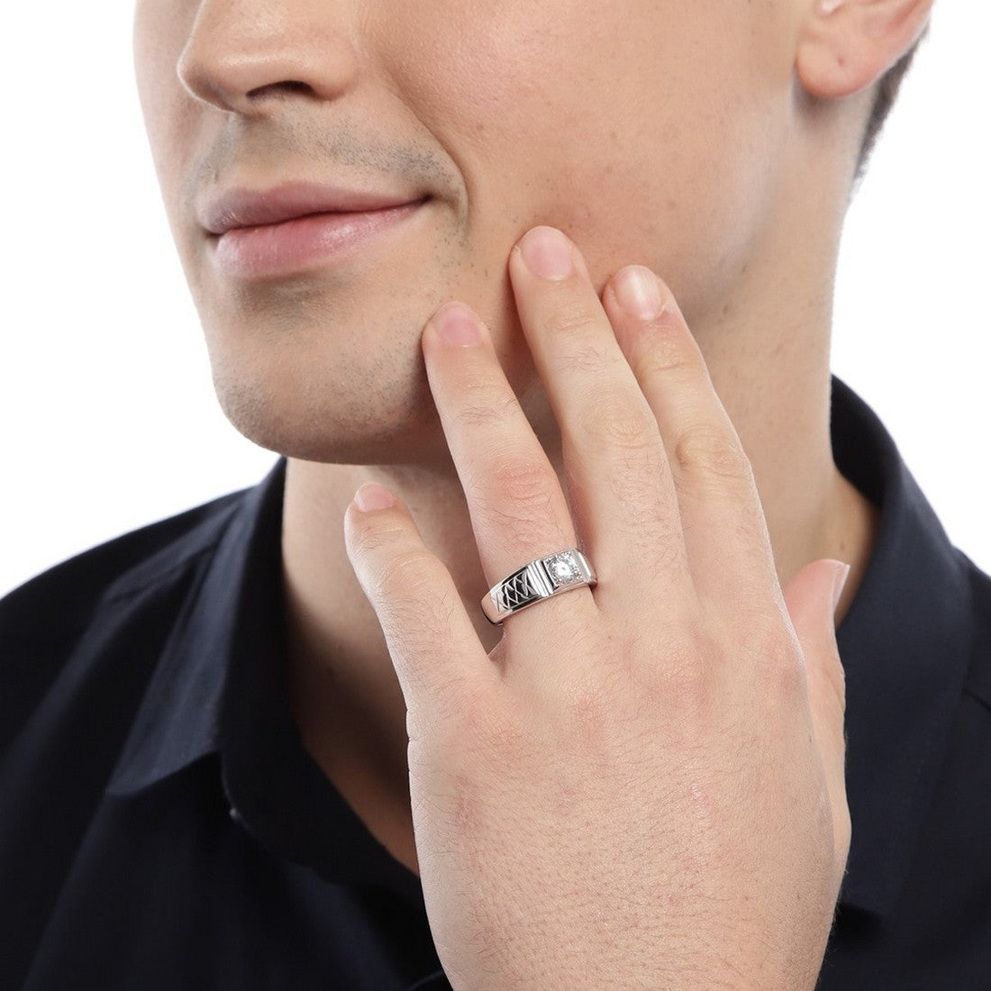 Elegant Solitaire 925 Sterling Silver Ring for Him (Adjustable)