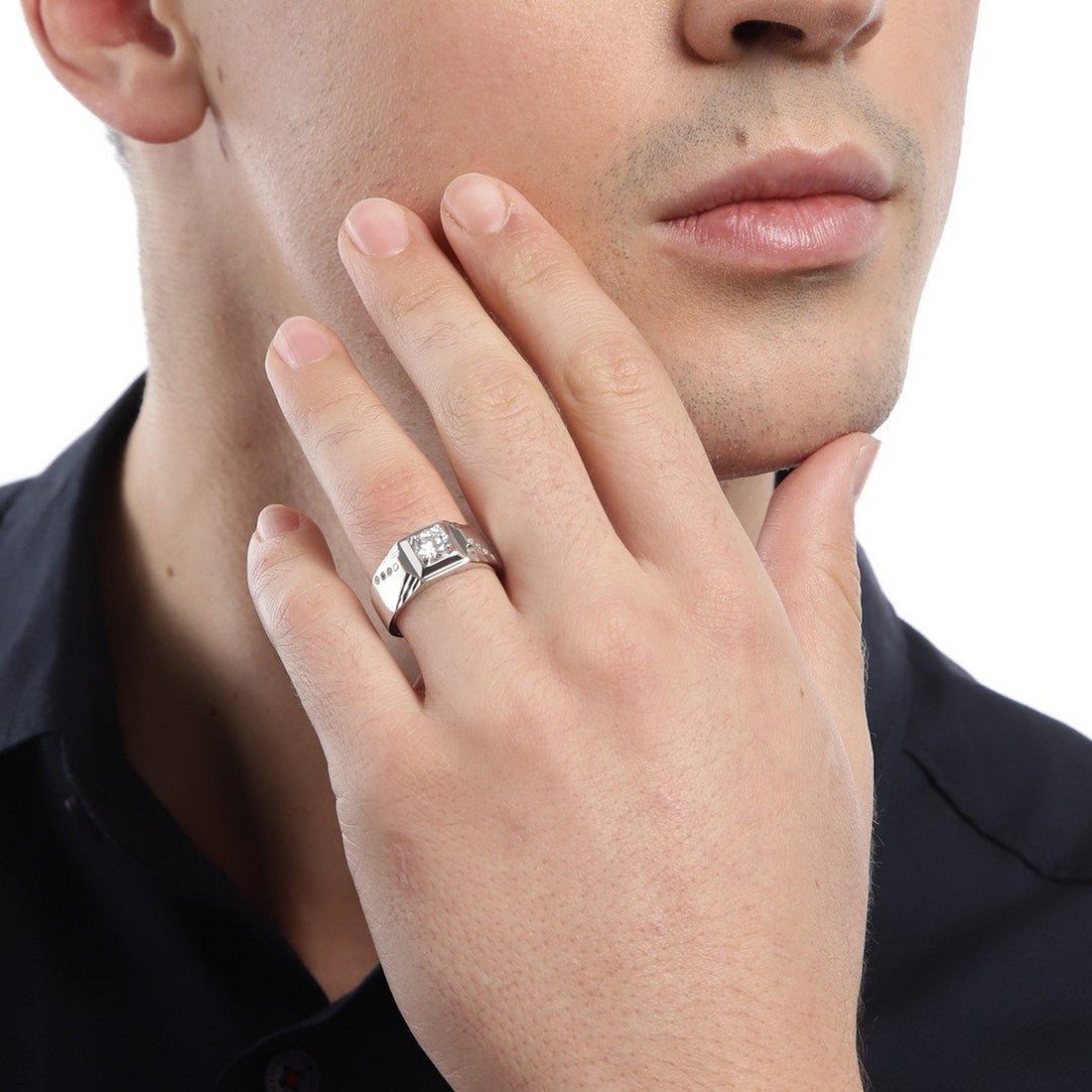 CZ Studded 925 Sterling Silver Ring for Him