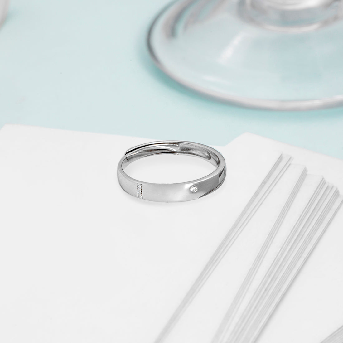 Minimal Band Rhodium Plated 925 Silver Ring for Him