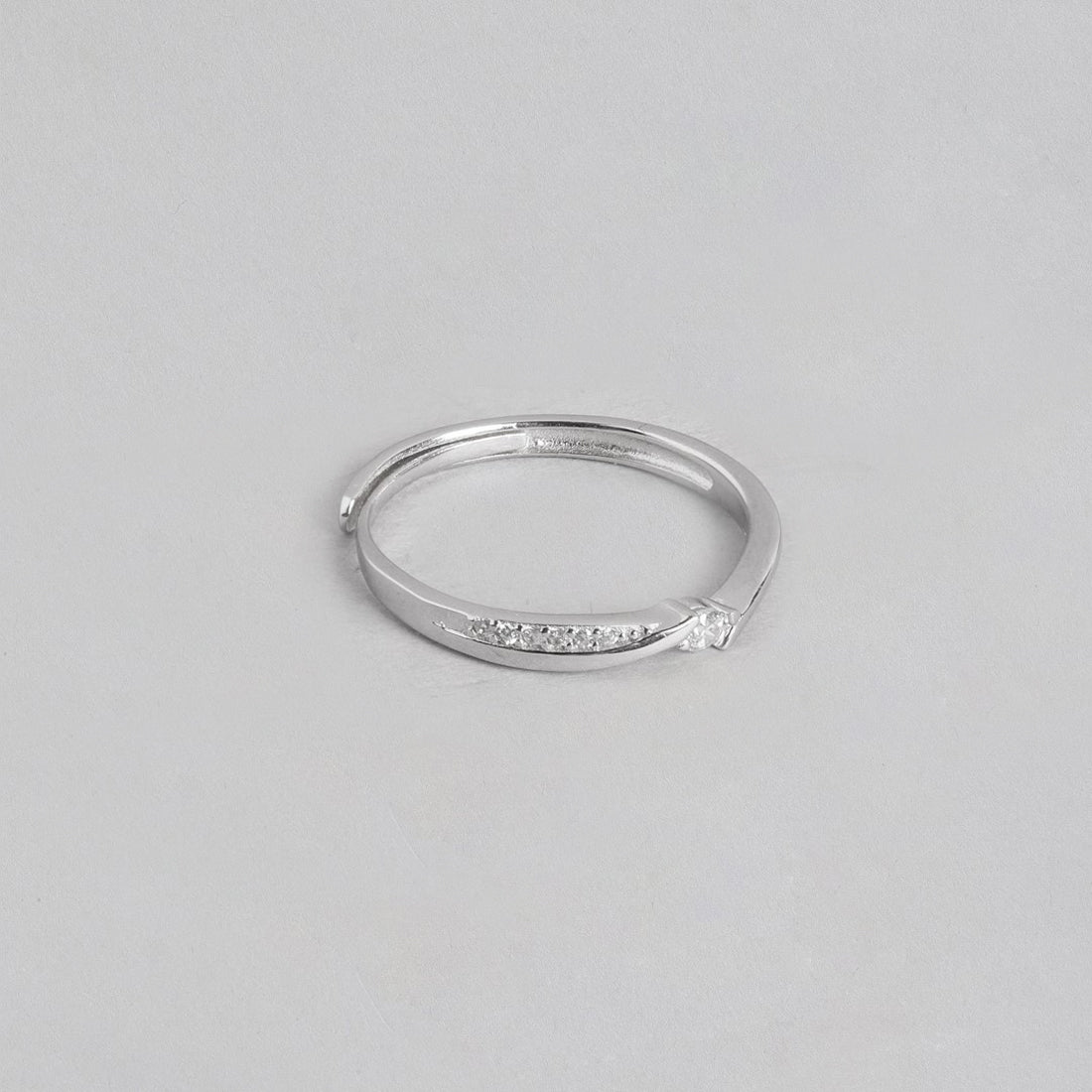 Minimal CZ Studded 925 Sterling Silver Women Ring (Adjustable)