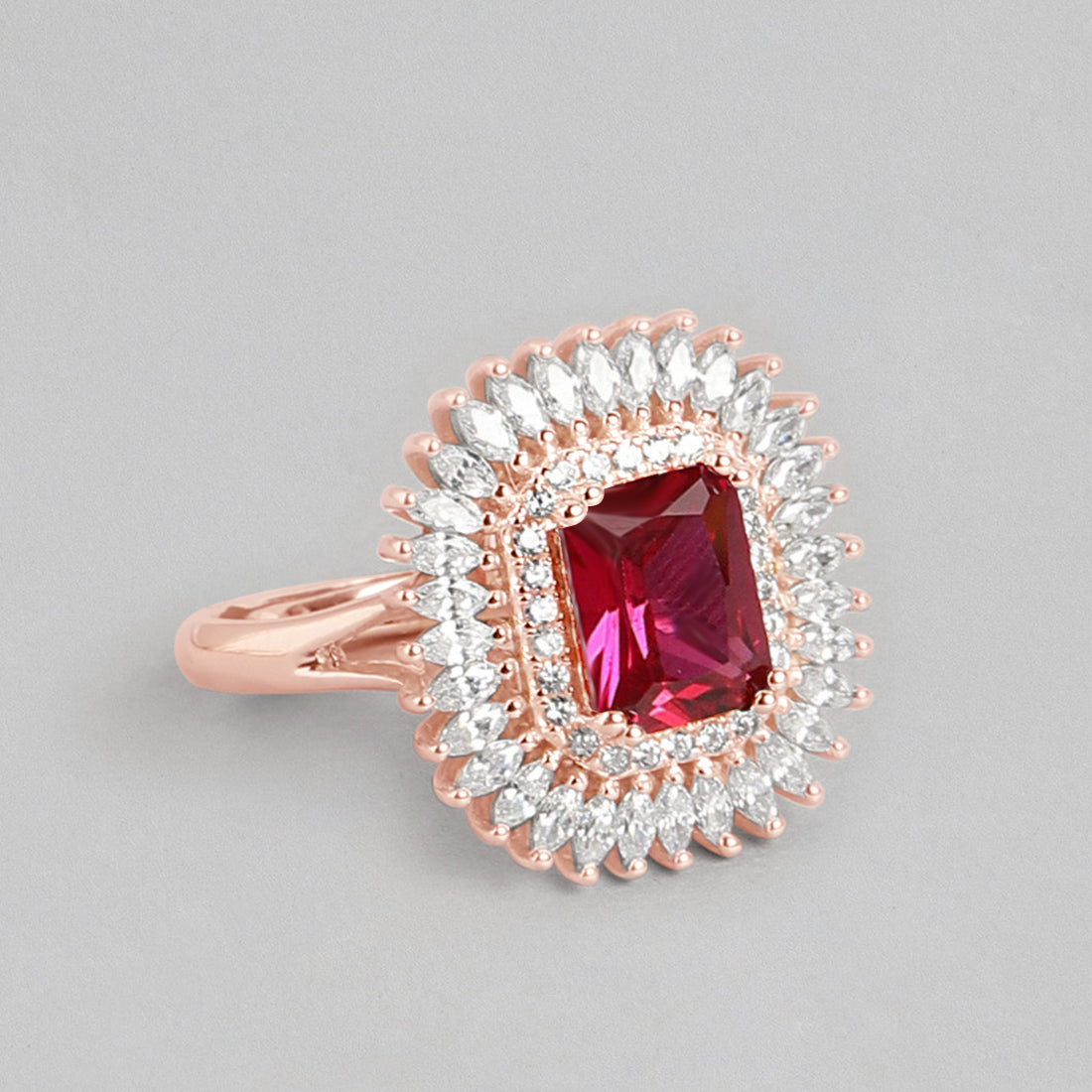 Ruby CZ Studded 925 Sterling Silver Ring In Rose Gold for Women (Adjustable)