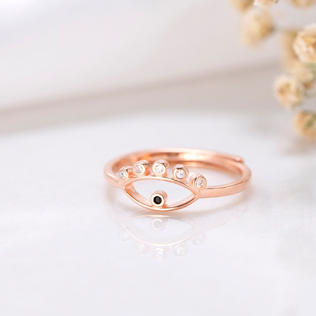 2021 New Hot Selling Gold Color Open Adjusted White Green Zirconia Paved  Tiny Evil Eye Ring Girls Fashion Wrap Dainty CZ Jewelry