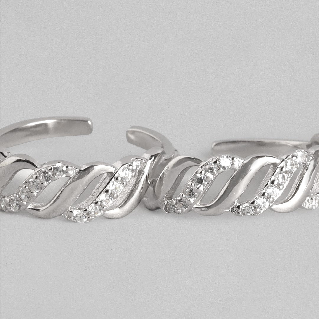Leafy Waves Rhodium Plated 925 Silver Toe Ring Combo