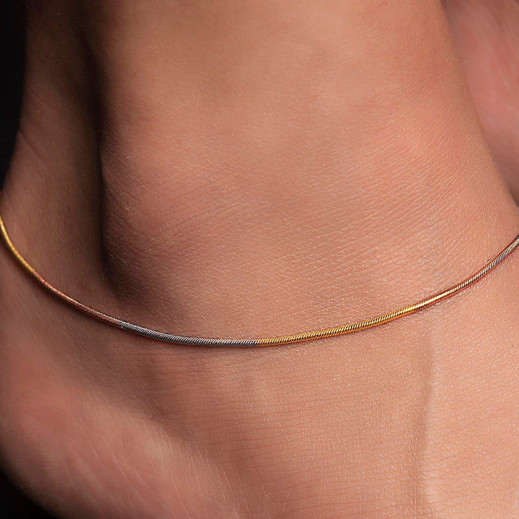Minimal Chain Triple Tone  925 Sterling Silver Anklet