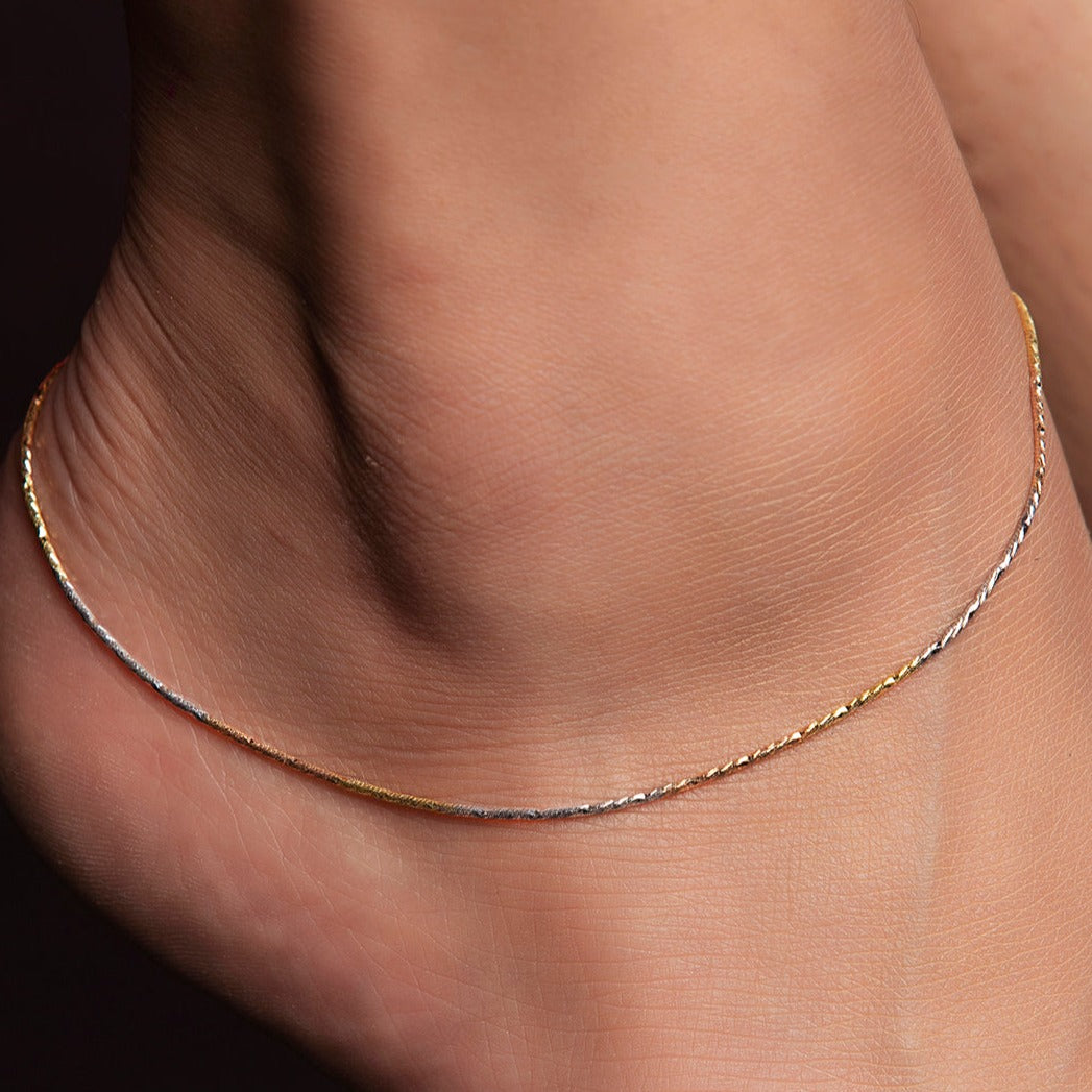 Dual Tone 925 Sterling Silver Anklet