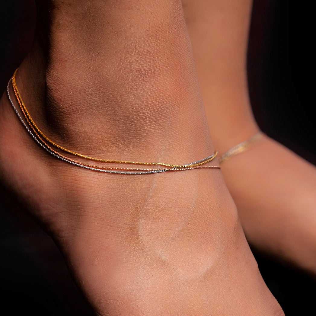 Triple Layered Chain 925 Sterling Silver Anklet