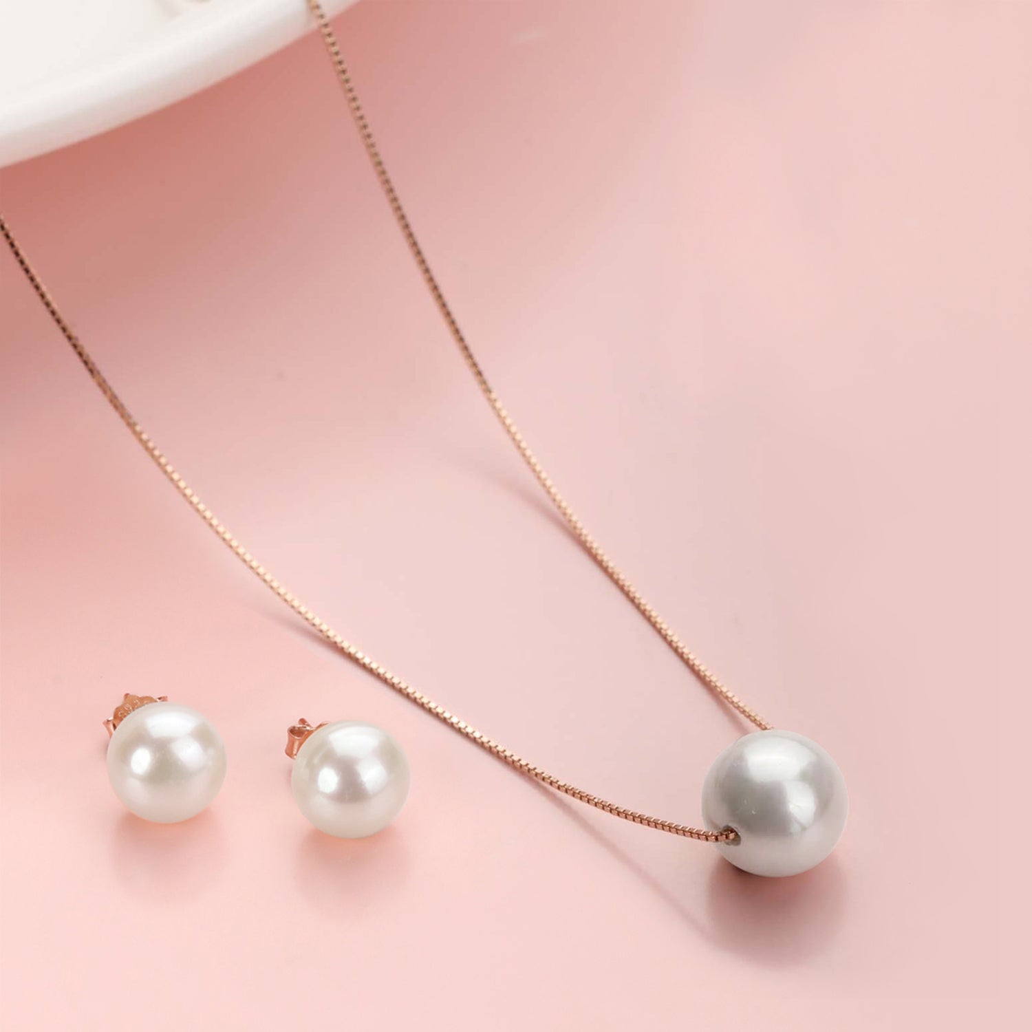 Freshwater Pearl 925 Silver Jewellery Set in Rose Gold